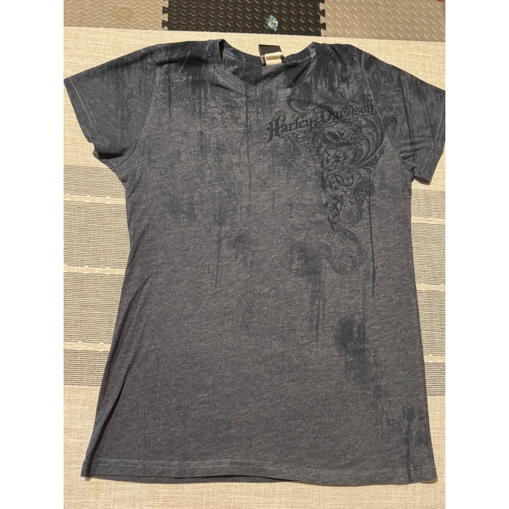 Harley Davidson Womens‎ Graphic T Shirt V Neck Short Sleeve Dark Gray XL